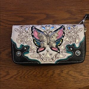 Elizabeth and James Multicolor Butterfly Black Leather Clutch!🩵💜Very Nice!!